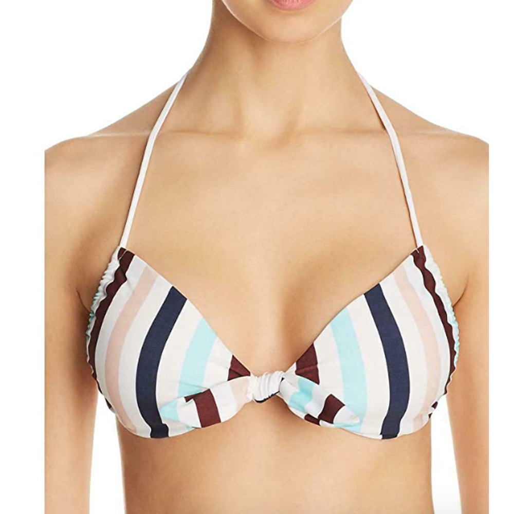 Shoshanna Womens White Striped Classic Bikini Top size C cup NWT